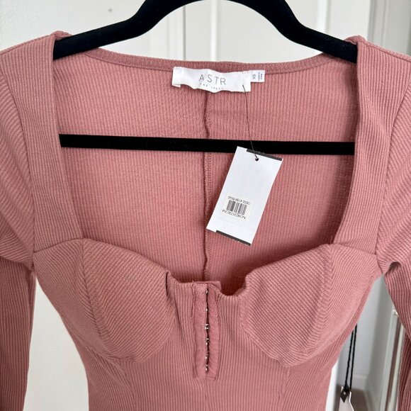 NEW ASTR the Label Blush Pink Ribbed Bustier Mini Dress | XS Hook & Eye Bodycon - Picture 6 of 9